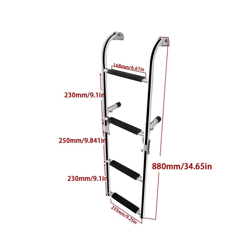 Mojiate Folding 4 Steps Boat Ladder Stainless Steel Marine Pontoon 2+2 Step for Marine Boat Yacht - Image 2